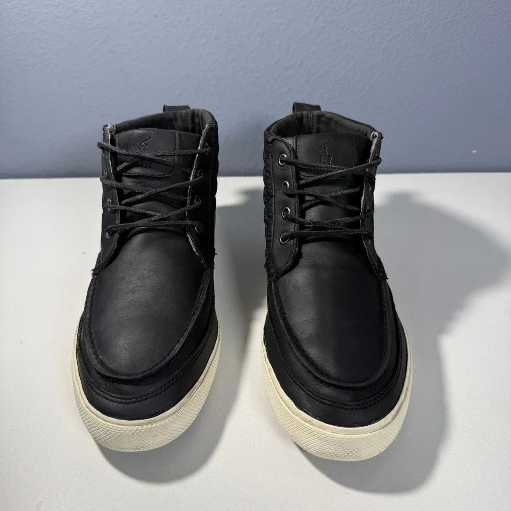 Polo Ralph Lauren Tomas Black Leather Cordura Mid Top Sneaker Boots Mens 10.5D‎
